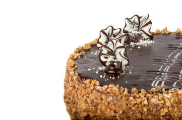 chocolate cake with cherry isolated on the white