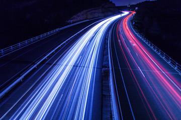 Highway car light trails at night