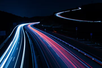 Papier Peint photo Autoroute dans la nuit Sentiers légers de voiture de route la nuit