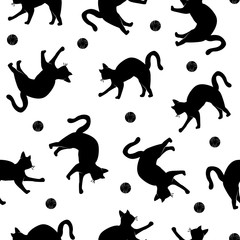 Vector Illustration. Silhouette cat seamless pattern. Shadow-figure isolated cat icon for design