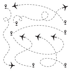 Obraz premium Airplane track to point, line way or air lines collection