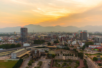 Aerial Scenery at Ipoh City,Malaysia.Soft focus,blur due to long exposure.visible noise due to high ISO.