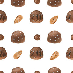 Sweet romantic pattern with chocolates and nut