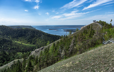 Panoramic view of the Volga River in the mountains