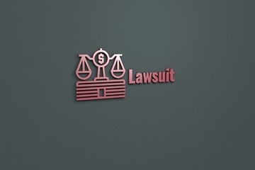 Illustration of Lawsuit with red text on grey background