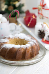Homemade christmas cake with christmas decoration.
