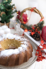 Homemade christmas cake with christmas decoration.
