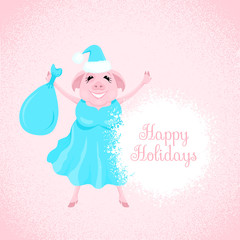 Santa pig on textured pink