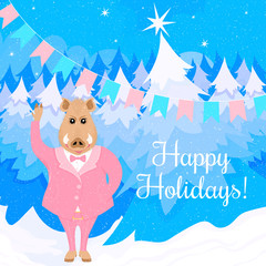 Boar in the winter forest