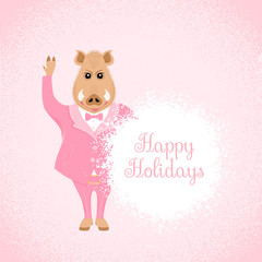 Boar on textured pink