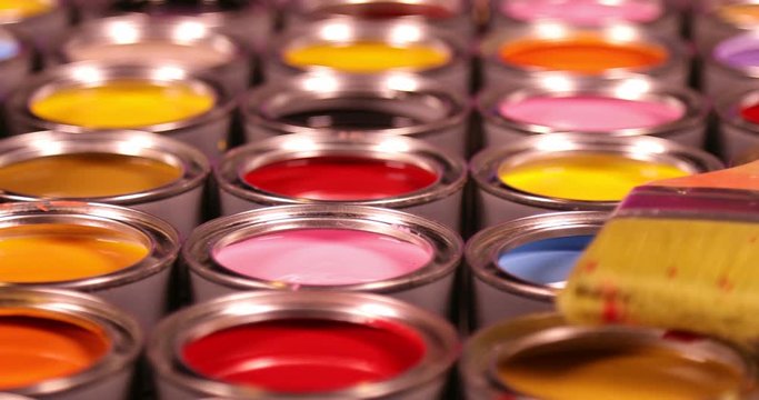 Creativity concept group of tin metal cans with color paint