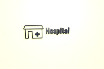 3D illustration of Hospital, blue color and blue text with yellow background.