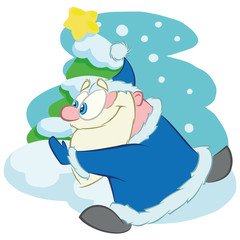 Running Santa Claus, cartoon vector character.