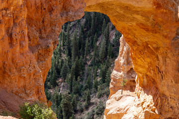 Zoomed in detail view of Natural Bridge in Bryce Canyon National Park in Utah. Sunshine on the rocks