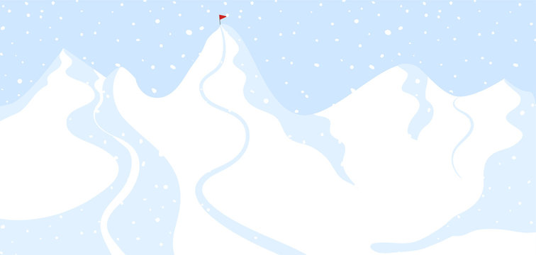 Winter mountain view, ski resort vacation. Winter outdoor holiday activity sport in alps, landscape with winter mountain view. Template for ski resort flyer advertising. Web banner background