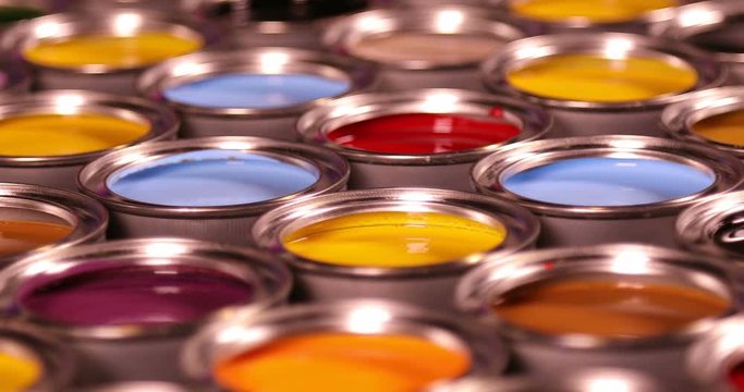 Rainbow colors, Group of tin metal cans