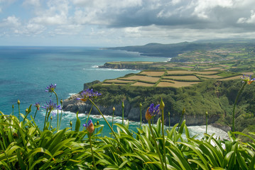 View over the Atlantic Ocean and the Azores coastline 