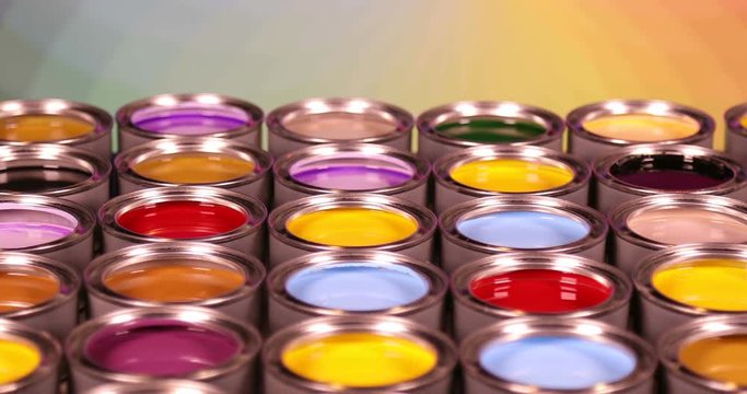 Creativity concept group of tin metal cans with color pain