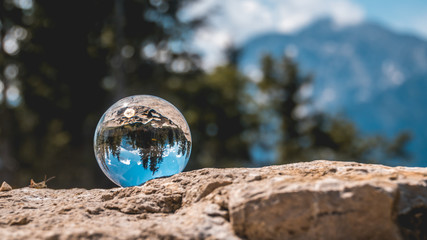 Crystal ball alpine landscape shot at Hallein - Salzburg - Austria