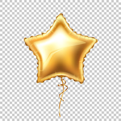 Vector realistic gold star shape balloon with lace