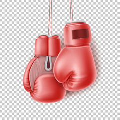 Vector red pair of boxing glove on lace realistic