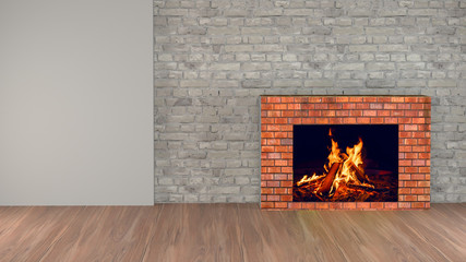 Living room with fireplace.3d rendering image