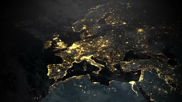 Planet earth animation of Europe at night 