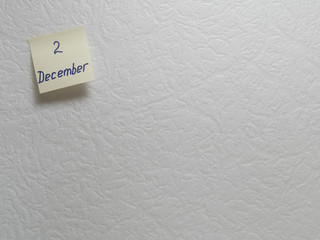 December 2, calendar date sticky note