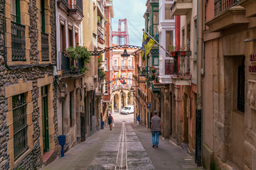 Street in Portugalete, Bilbao, Spain - obrazy, fototapety, plakaty