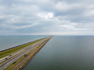 Aerial view of the flood protection dam Afsluitdijk
