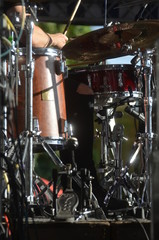 Fototapeta na wymiar Drum Set with some cymbals on stage before a live Concert.
