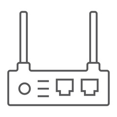 Router thin line icon, internet and connection, wifi sign, vector graphics, a linear pattern on a white background.