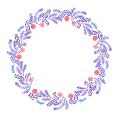 Fancy Christmas wreath with decorative balls, pine tree branches and cones. watercolor hand drawn illustration