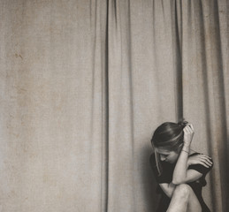 Obraz premium Artwork in retro style, girl upset