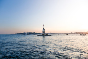 Fototapeta na wymiar Historical Maiden's Tower in Istanbul at sunset, It's known as Kizkulesi