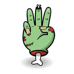 Counting hand gesture. Halloween counting zombie hand showing three. Communication gestures concept. Vector illustration isolated on white background.