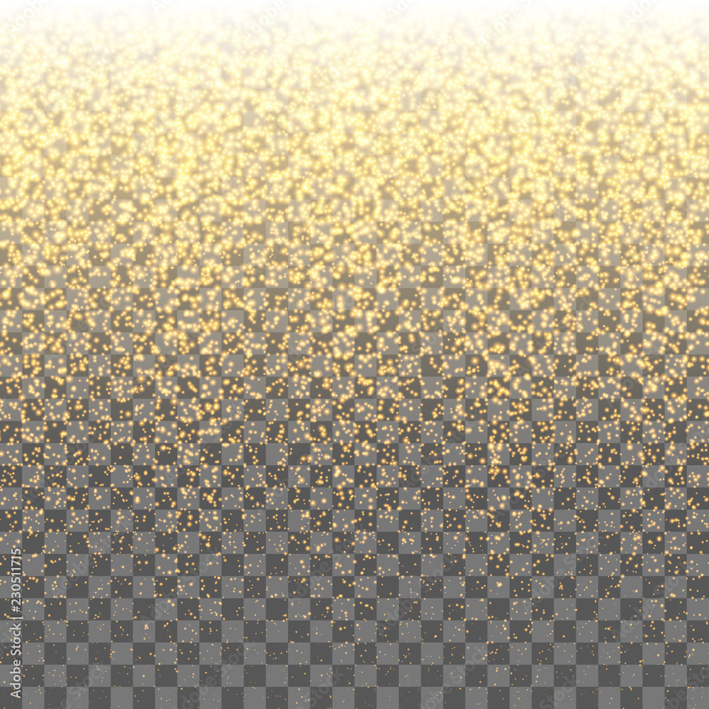 Poster gold sparkles on the transparent background. vector light effect.