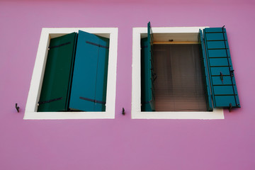 View of house windows with shutter in the Burano Venice Italy