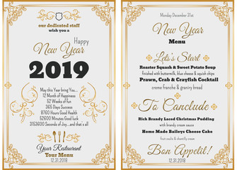 New Year luxury Menu Template. Christmas menu. Vector luxury style banner.