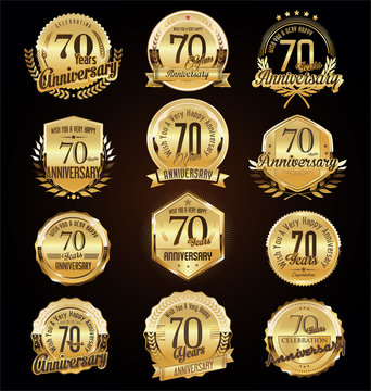 Retro vintage anniversary golden badges and labels collection