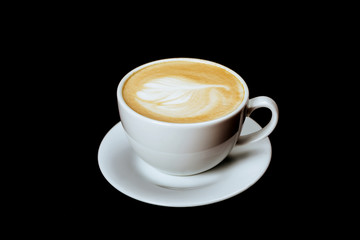 Hot coffee on black background.