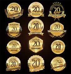 Retro vintage anniversary golden badges and labels collection