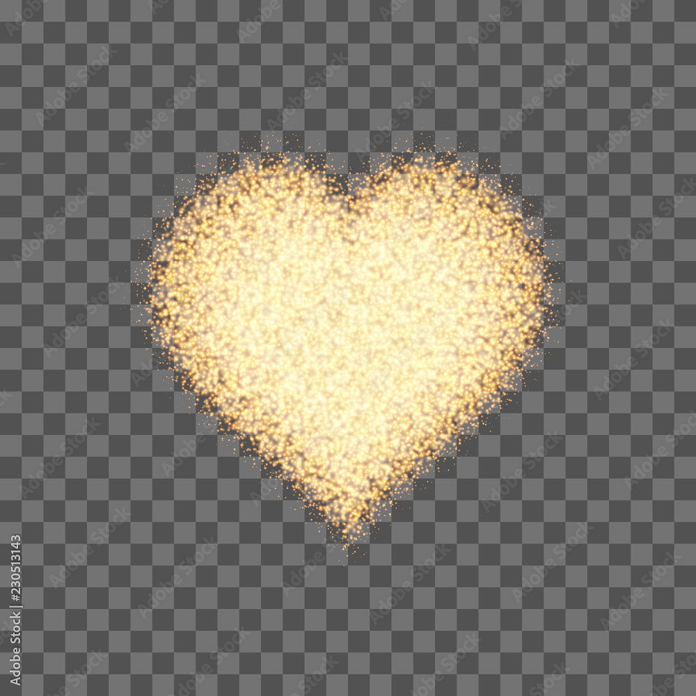 Poster vector gold sparkling heart on the transparent background.