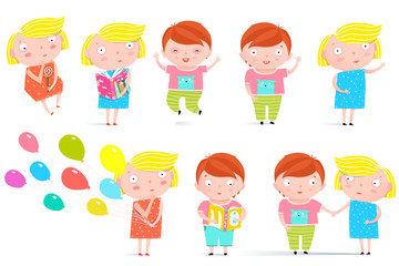 Colorful childish character boy and girl graphics. Vector illustration.