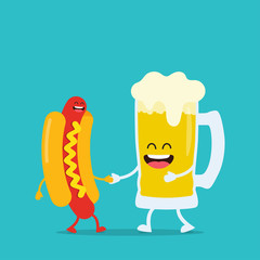 Funny beer with hot dog