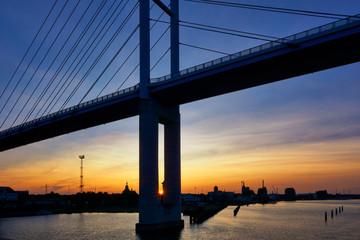rügendamm - bridge to the island of Rügen with sunset. Germany