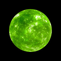 Green exoplanet insolated on black, computer generated abstract background