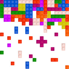 Wall from Plastic building blocks isolated on white background Vector