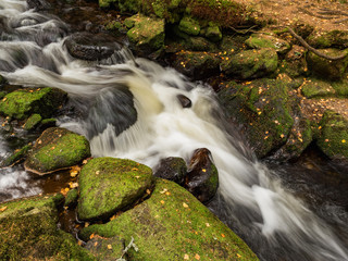 Hamersky stream at Sumava in the fall. Autumn colors on Hamersky creek. Sumava Southern Bohemia....
