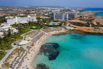 Ayia Napa coastline - hotels and sandy beaches - aerial